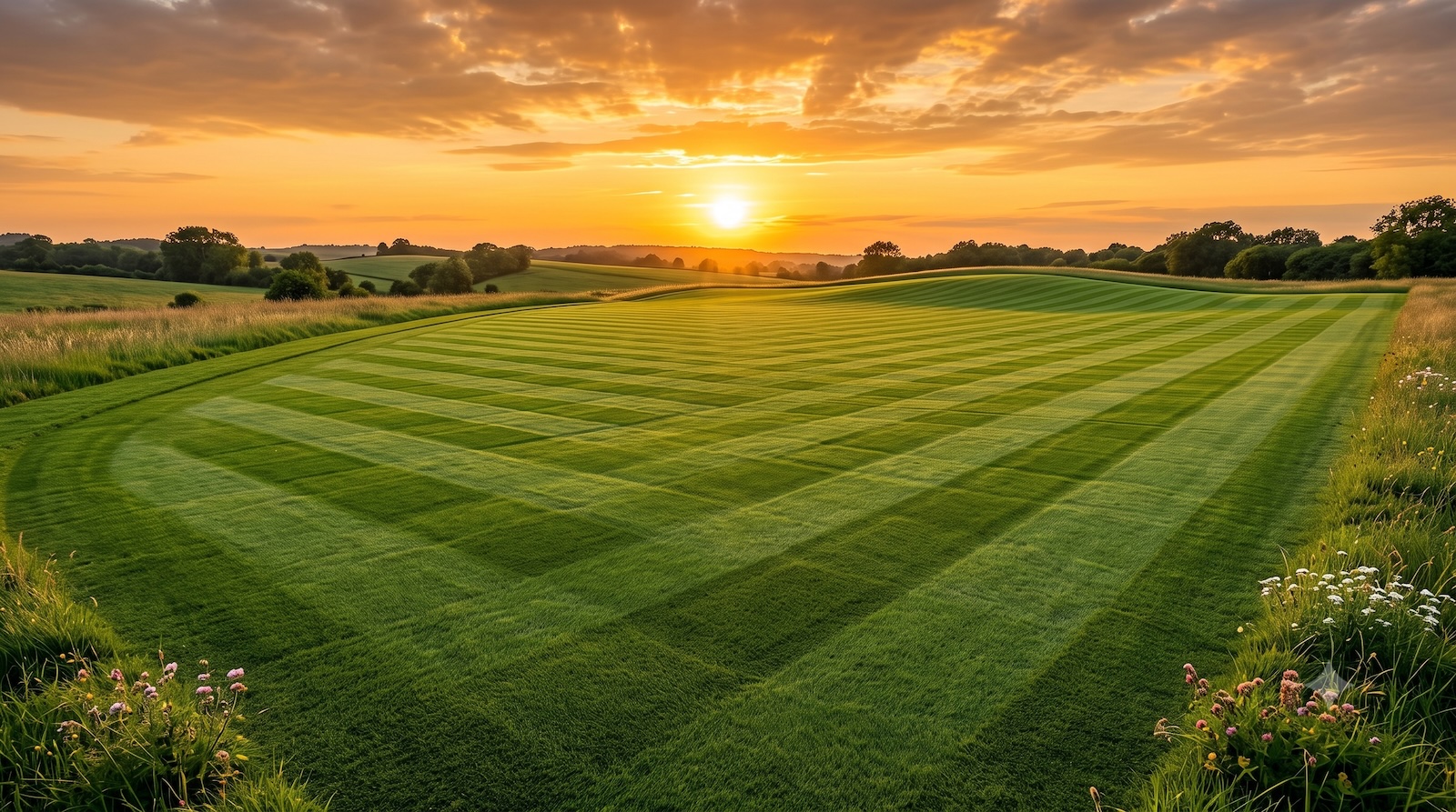 Emerald lawn with mowing stripes