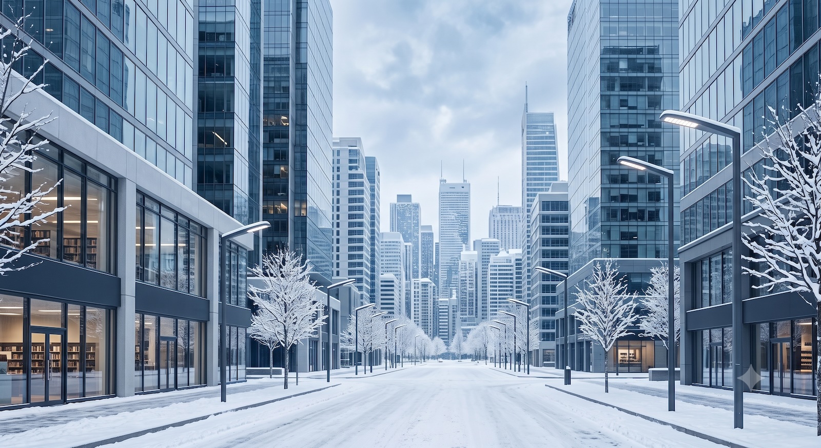 Commercial snow plow clearing lot